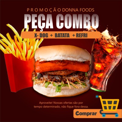 Combo X-Dog + Batata + Refrigerante Lata