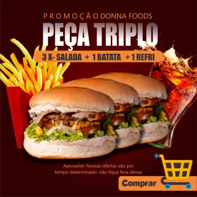 Combo 3 X-Saladas + Batata + Refrigerante Lata